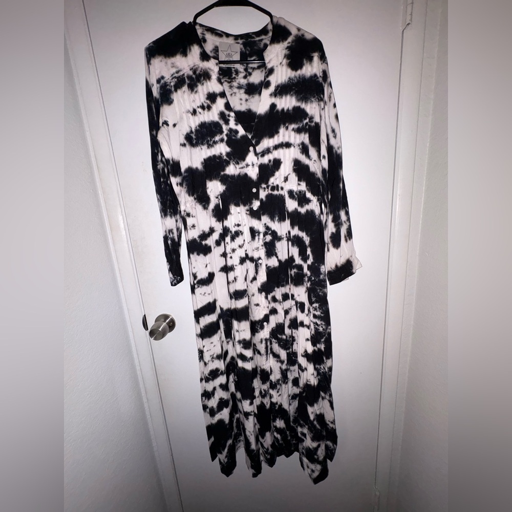AREA Black and White Long Sleeve Dress